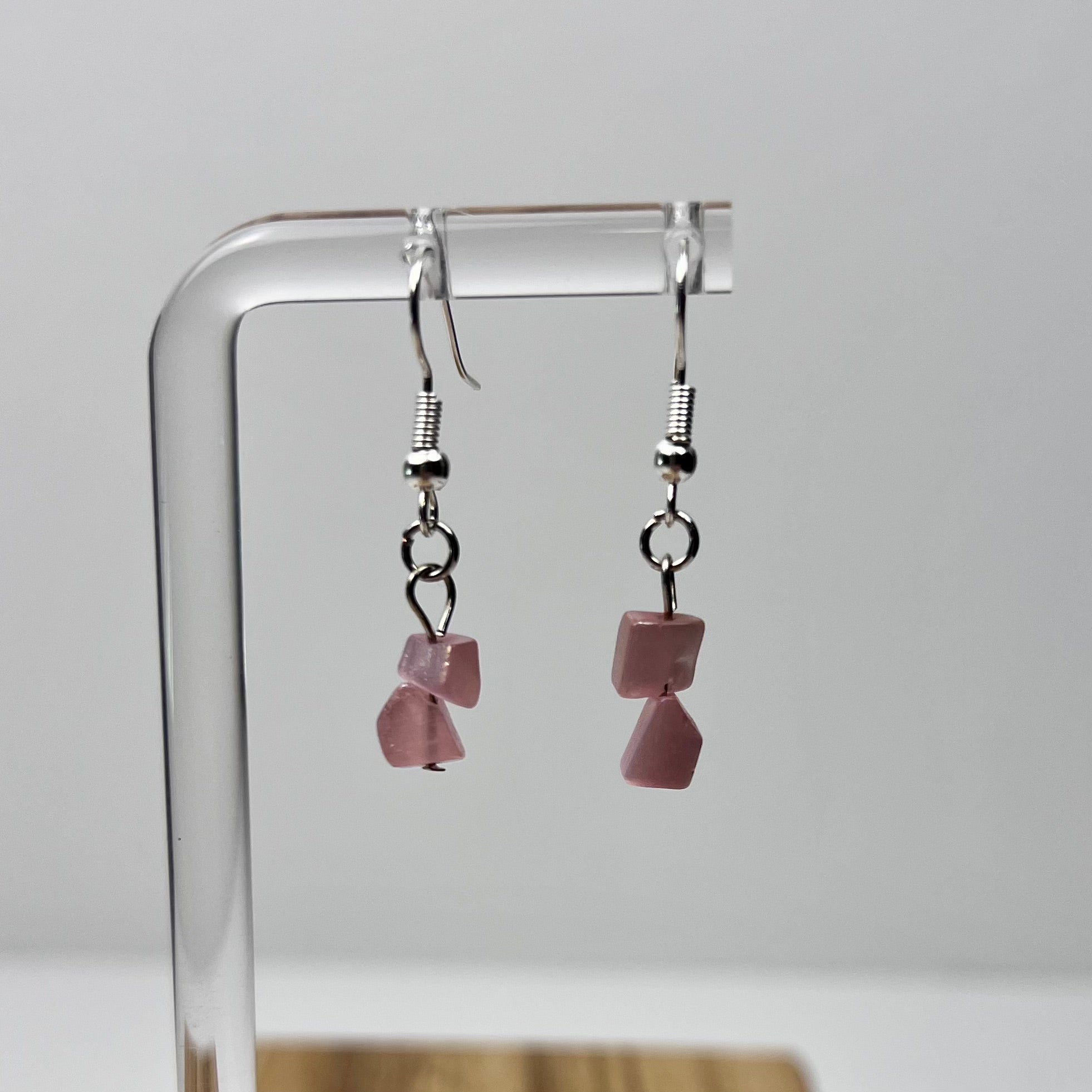 Handmade Chip Bead Earrings – Gray, Pink, and Orange