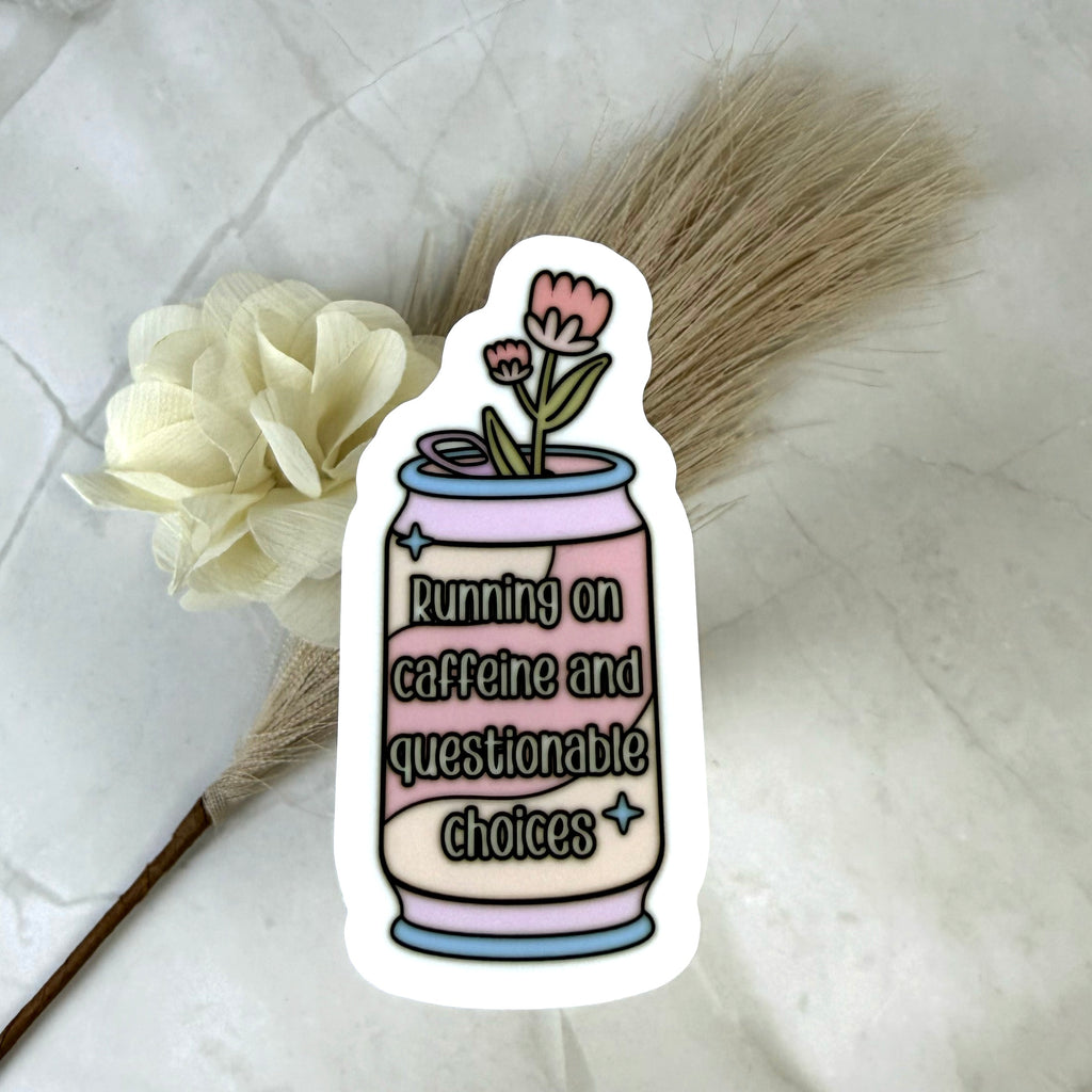 Running on Caffeine and Questionable Choices Vinyl Sticker by Ashley Bear