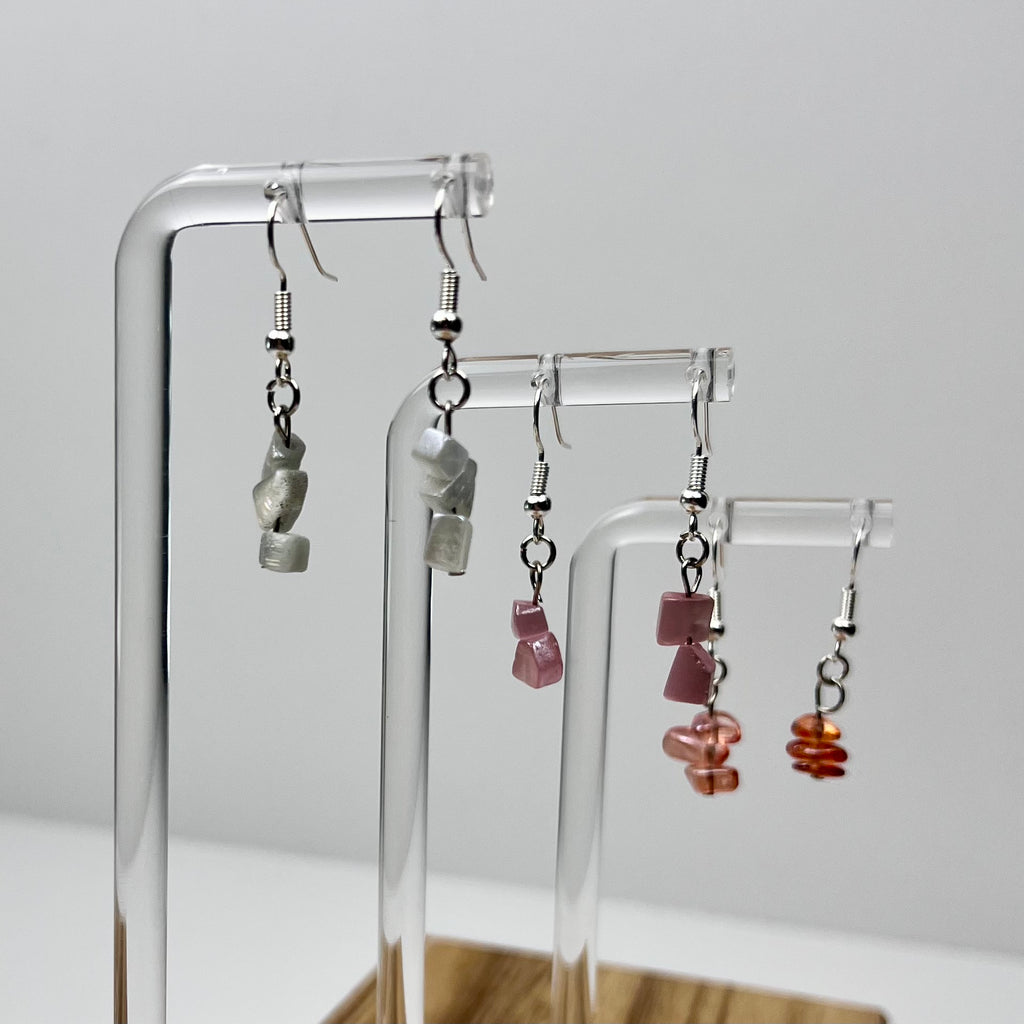 Handmade Chip Bead Earrings – Gray, Pink, and Orange