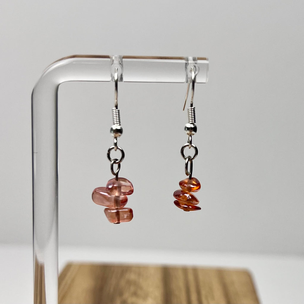 Handmade Chip Bead Earrings – Gray, Pink, and Orange