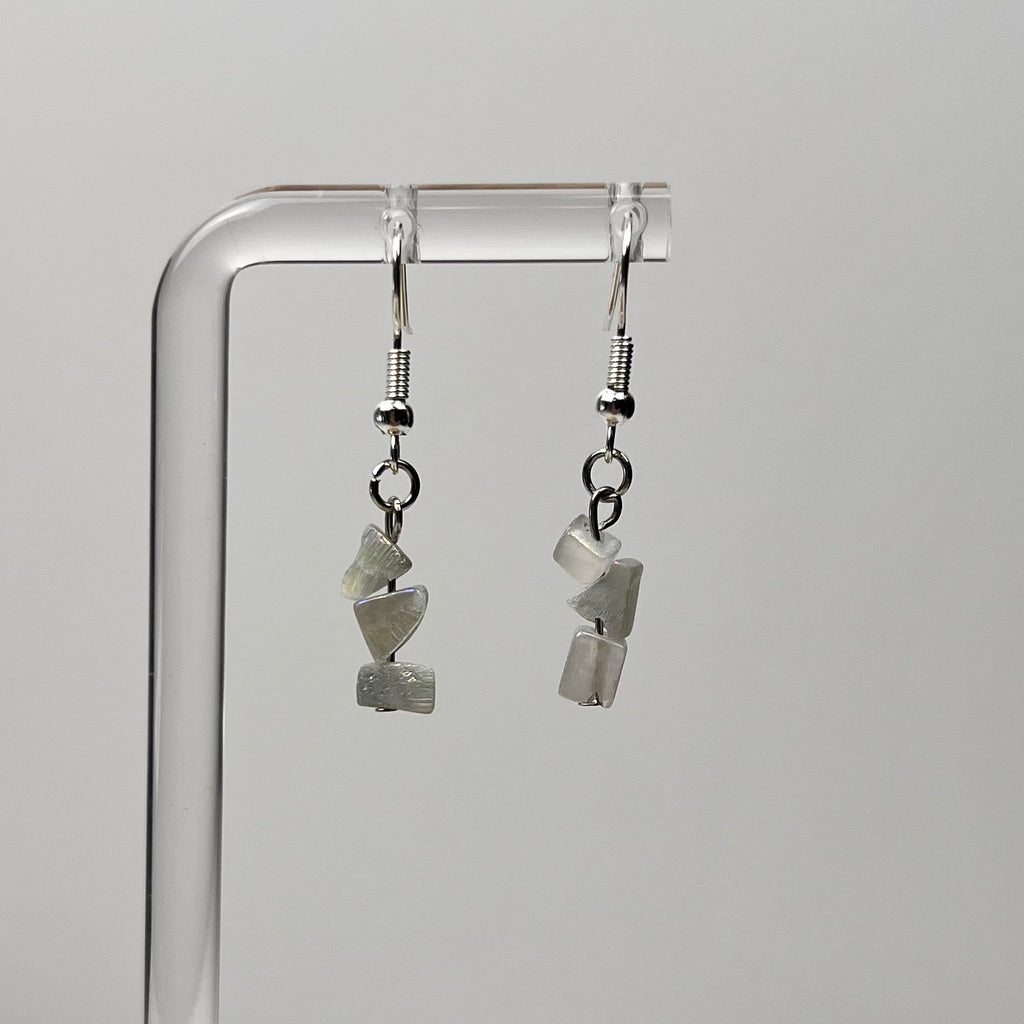 Handmade Chip Bead Earrings – Gray, Pink, and Orange