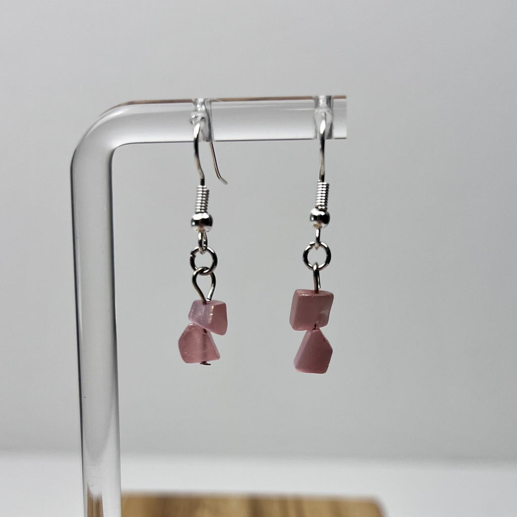 Handmade Chip Bead Earrings – Gray, Pink, and Orange