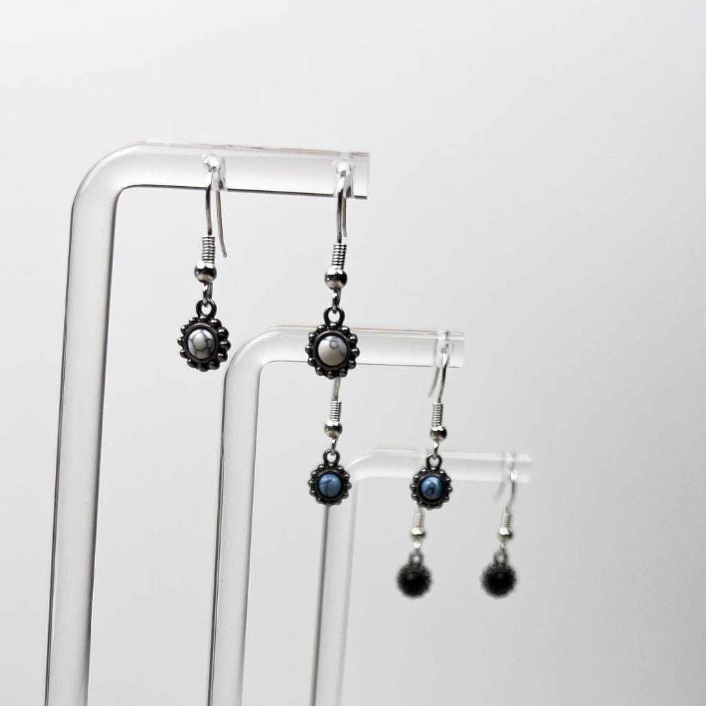 Antique Style Drop Earrings – White, Blue, and Black by Ashen Rose Co.