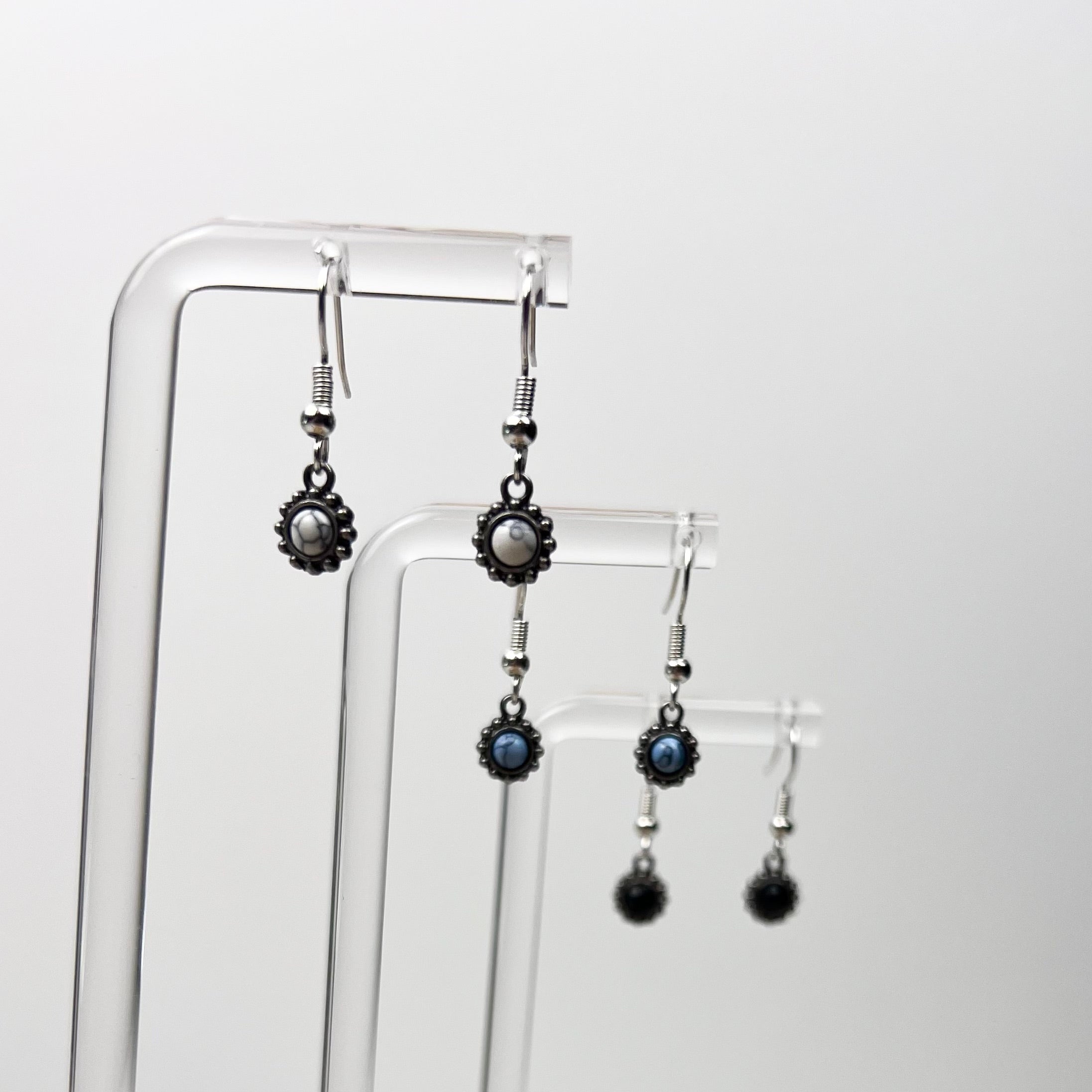 Antique Style Drop Earrings – White, Blue, and Black by Ashen Rose Co.